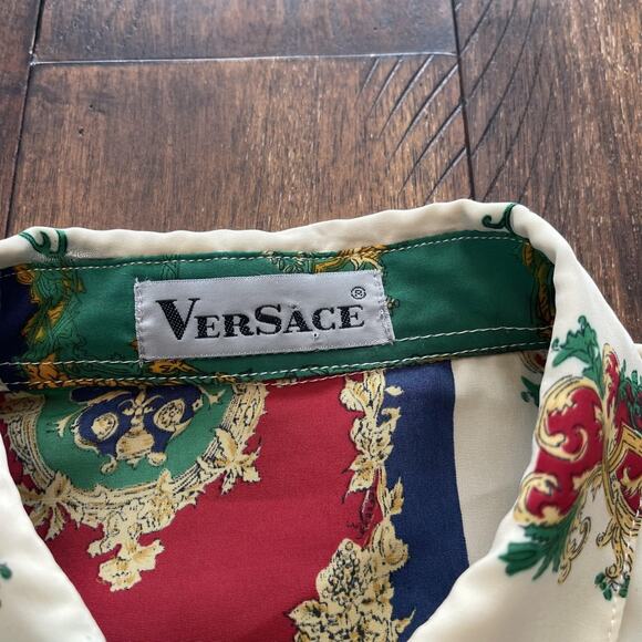 Versace Shirt Womens XL Multicolor Baroque Print Allover Button Down - Picture 5 of 11